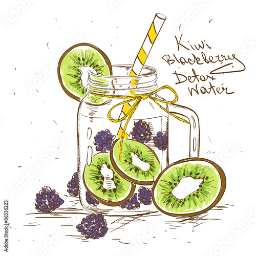 Sketch illustration of Kiwi Blackberry detox water.