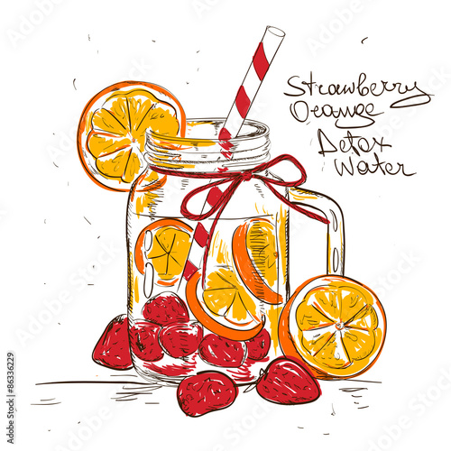 Sketch illustration of Strawberry Orange detox water.