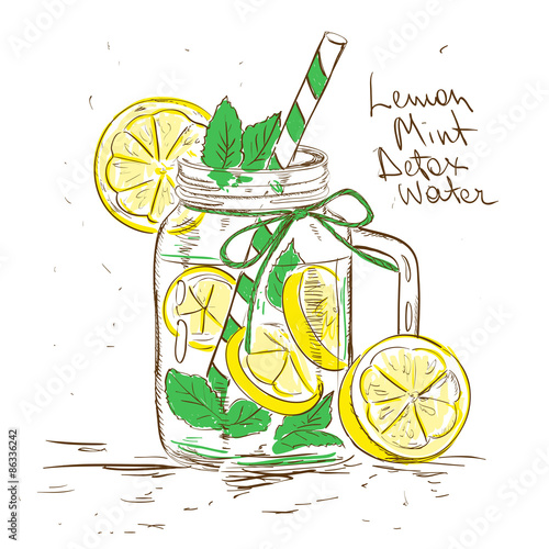 Sketch illustration of Lemon Mint Detox water.