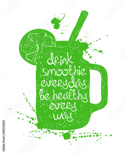 Green smoothie in mason jar silhouette.