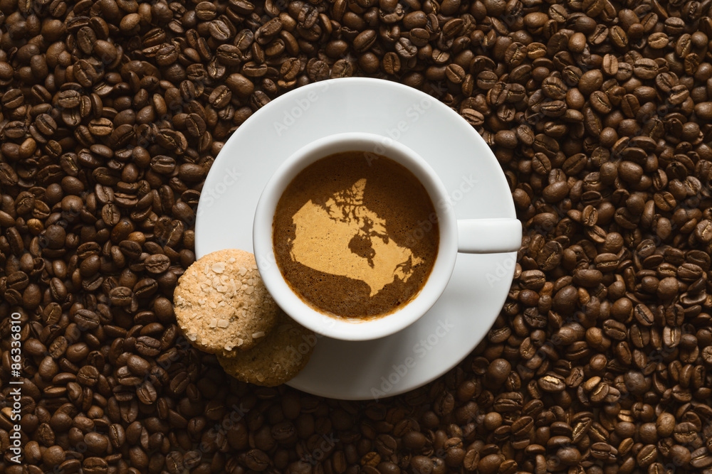 Still life - coffee with map of Canada