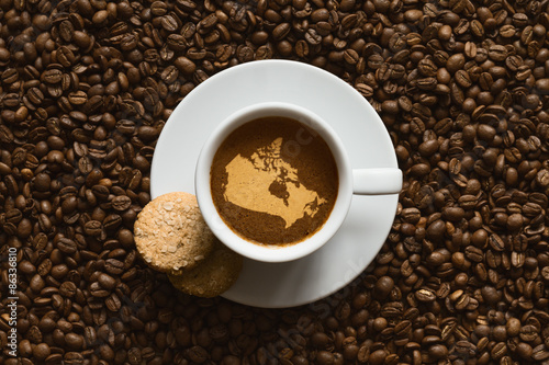 Obraz na płótnie Still life - coffee with map of Canada w salonie