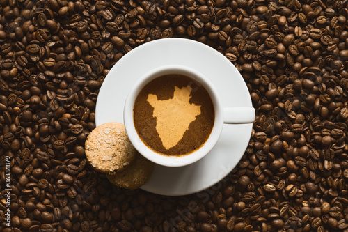 Still life - coffee with map of Burundi