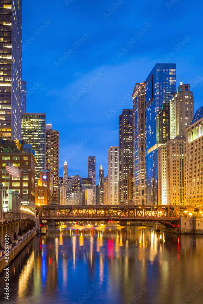 Fototapeta premium Chicago downtown and Chicago River