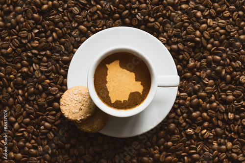Obraz na płótnie Still life - coffee with map of Bolivia w salonie