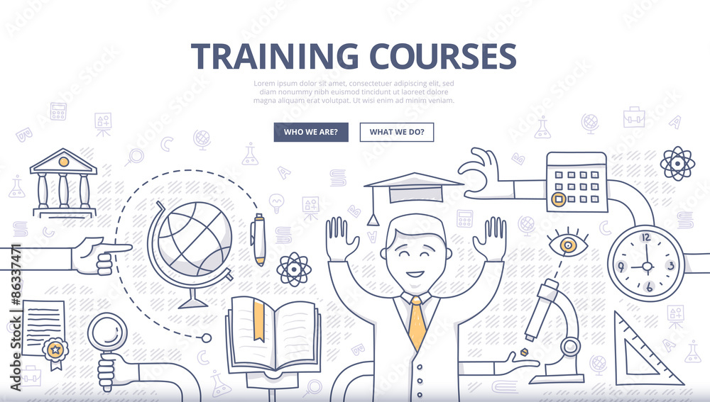 Training Courses and Education Doodle Concept Training Courses and Education Doodle Concept