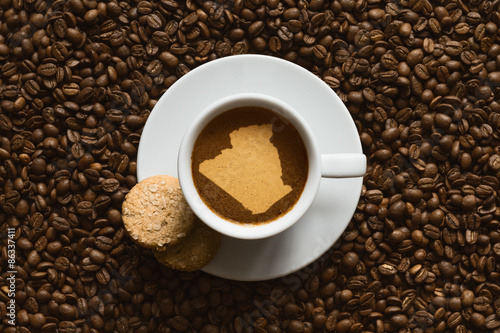 Still life - coffee with map of Algeria