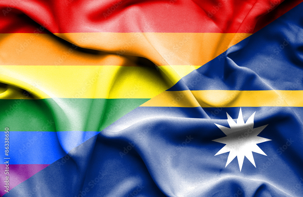 Waving flag of Nauru and Pride Waving flag of Nauru and Pride