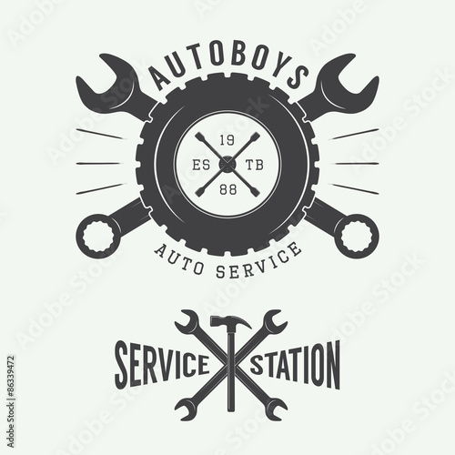 Vintage mechanic label, emblem and logo. Vector illustration
