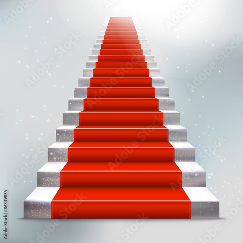 Realistic stone ladder with red carpet and light