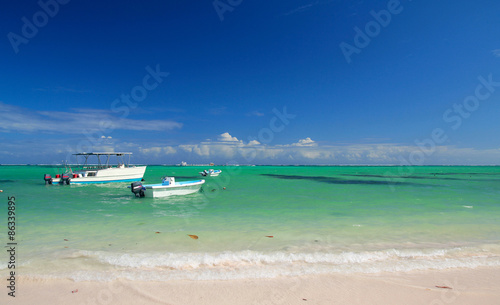 Caribbean beach with boats