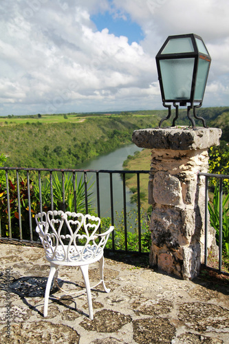 Altos de Chavon cafe with view on tropical river photo