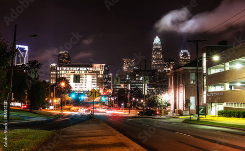 Charlotte, NC. United States. City lights and streets in downtown