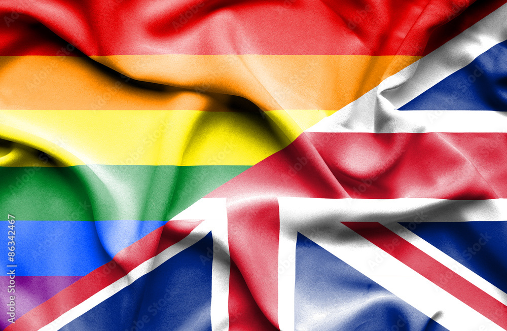 Waving flag of United Kingdon and Pride Waving flag of United Kingdon and Pride