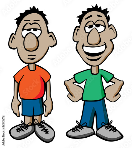 Cartoon Males with Happy and Sad Expressions