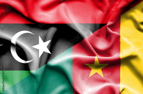 Waving flag of Cameroon and Libya
