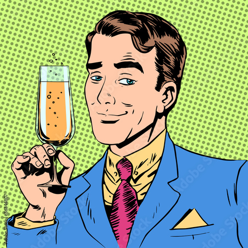 man with a glass of champagne date holiday toast