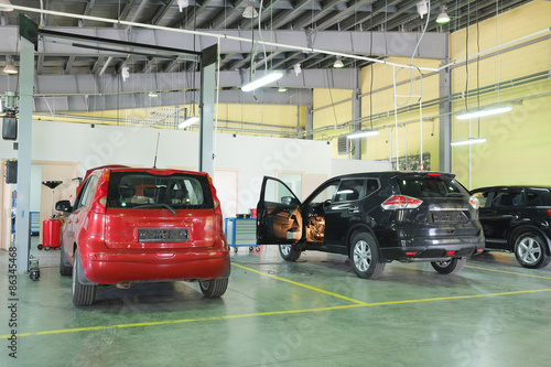 Serpuhov, Russia, June, 23, 2015: Cars in a dealer repair station in Serpuhov, Russia