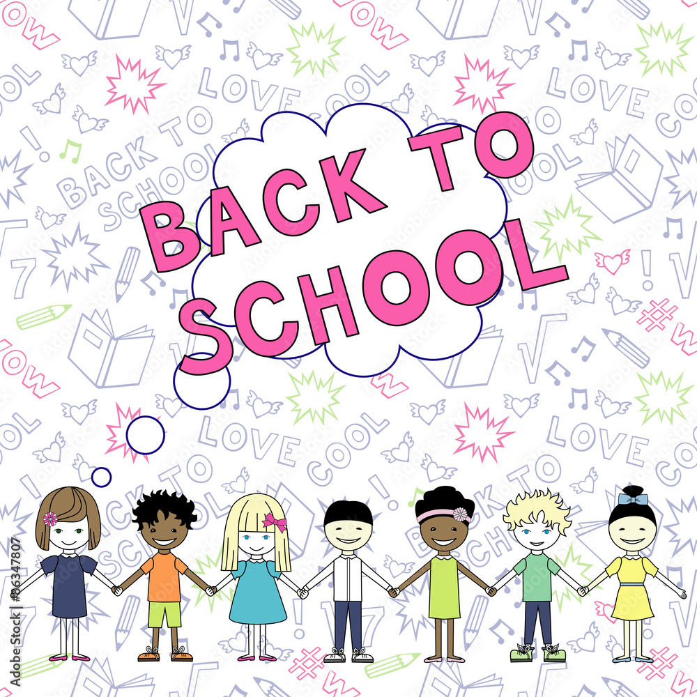 Back to school vector illustration. Decorative students poster. Kids design over notebook background. Back to school vector illustration. Decorative students poster. Kids design over notebook background.