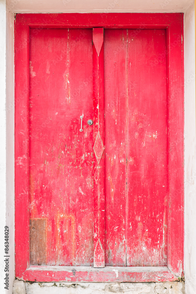 Old red wooden door