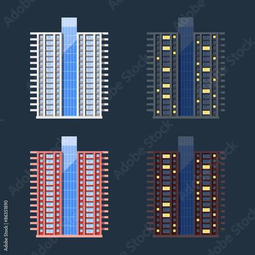 Set of high-rise residential buildings in flat
