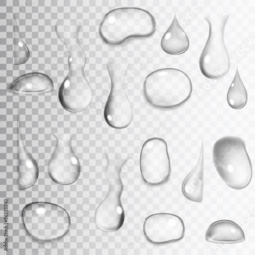Transparent gray drops. Transparency only in vector file