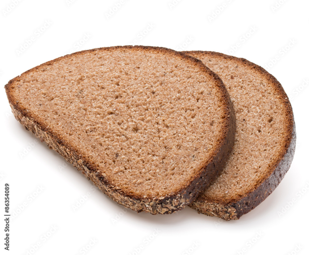Slice of fresh rye bread isolated on white background cutout Slice of fresh rye bread isolated on white background cutout