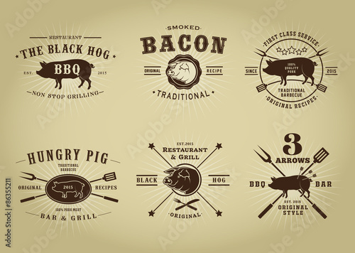 Vintage Retro Pork Barbecue Bar Restaurant Seals Collection