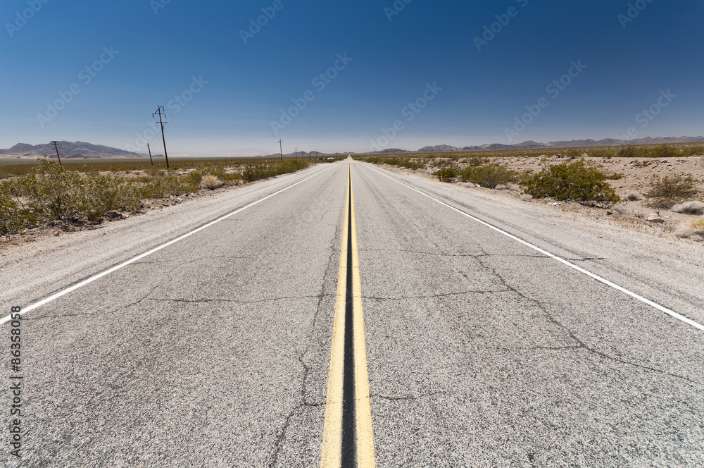 Endless roads in Arizona desert, USA - Route 66