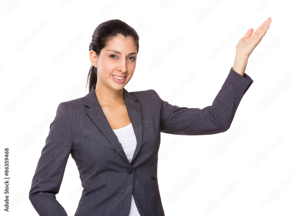 Young businesswoman with hand presentation Young businesswoman with hand presentation