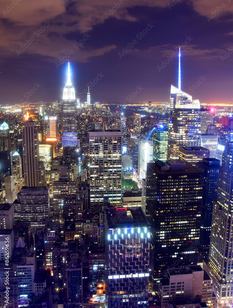 New York City skyline at night - obrazy, fototapety, plakaty 