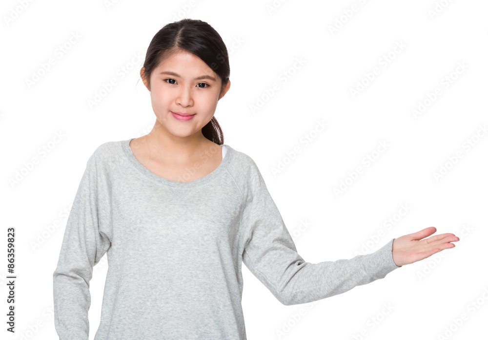 Asian woman with hand show with blank sign Asian woman with hand show with blank sign