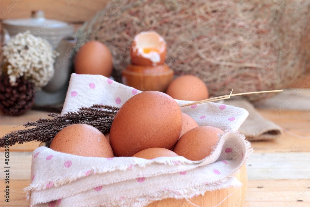 soft-boiled egg and eggs on wood background soft-boiled egg and eggs on wood background
