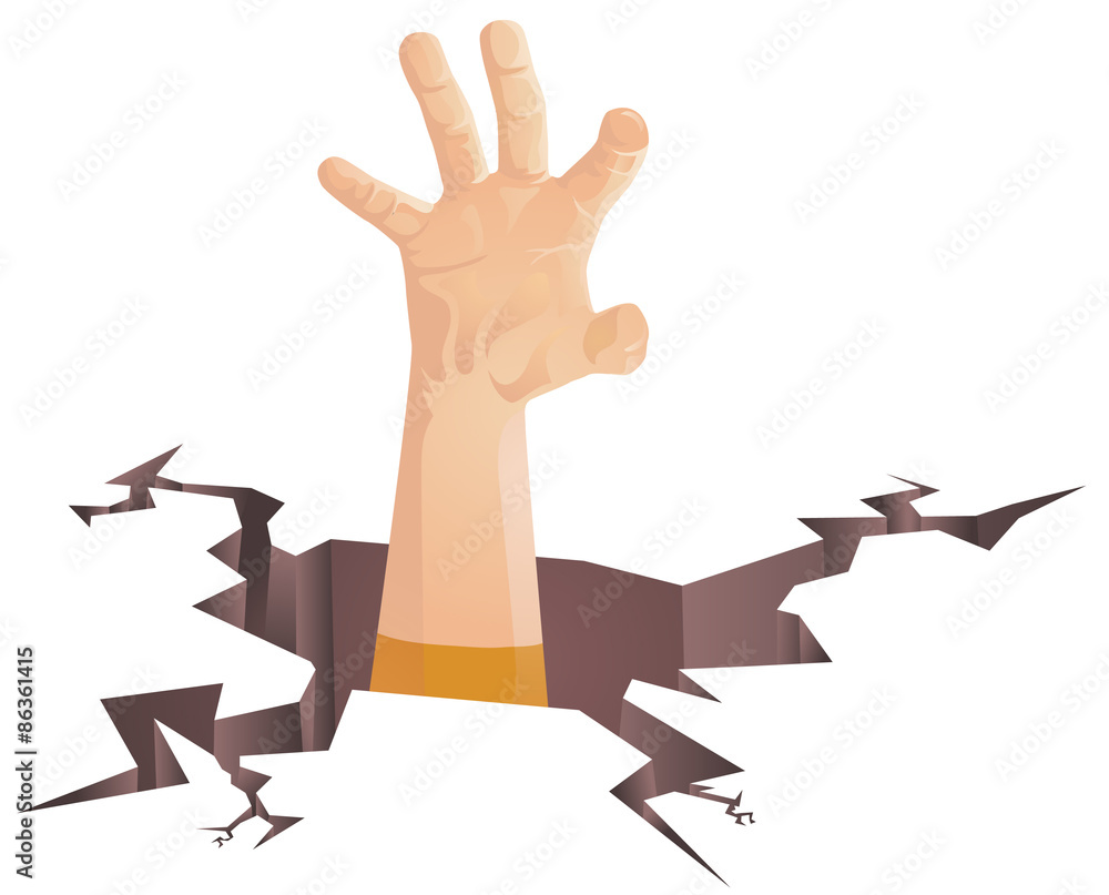 Hand in hole calling out for help vector image Hand in hole calling out for help vector image