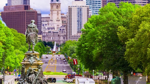 Time-lapse of the Benjamin Franklin Parkway with City Hall in the background, from the top of the steps of the Philadelphia Museum of Art. photo