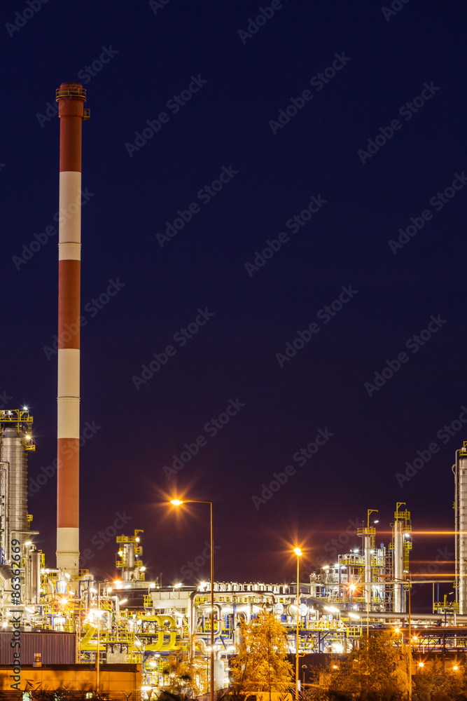 Night view of the refinery petrochemical plant