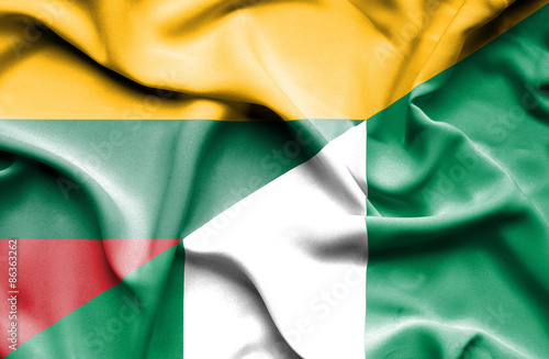 Waving flag of Nigeria and Lithuania