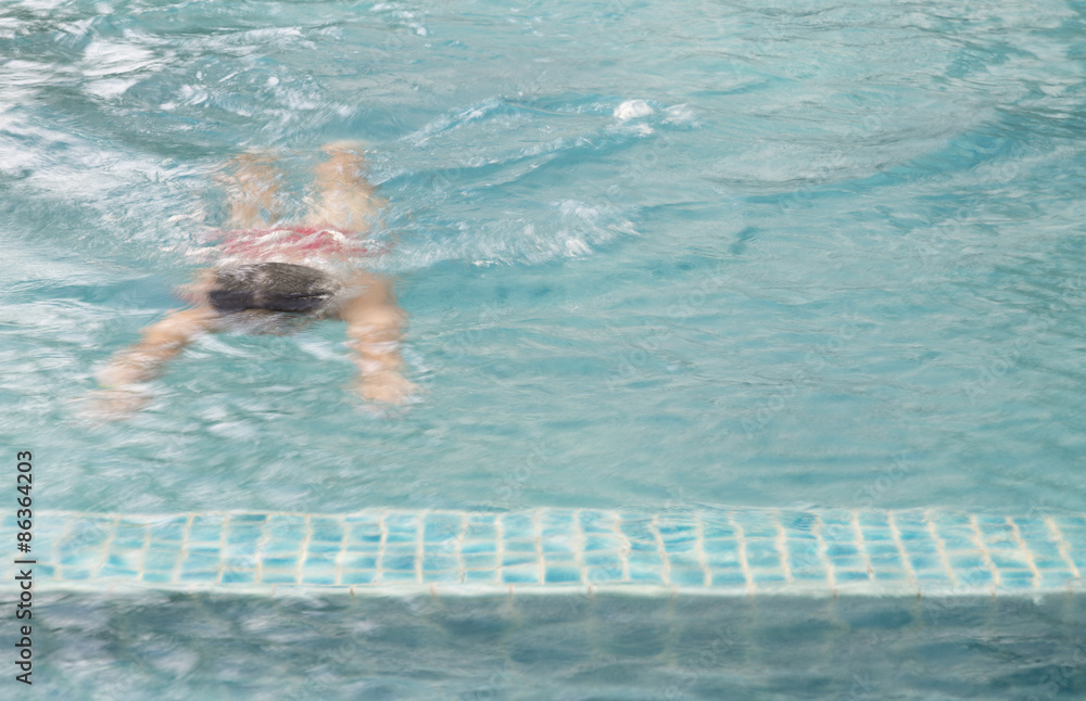 blurred focus of man is swimming