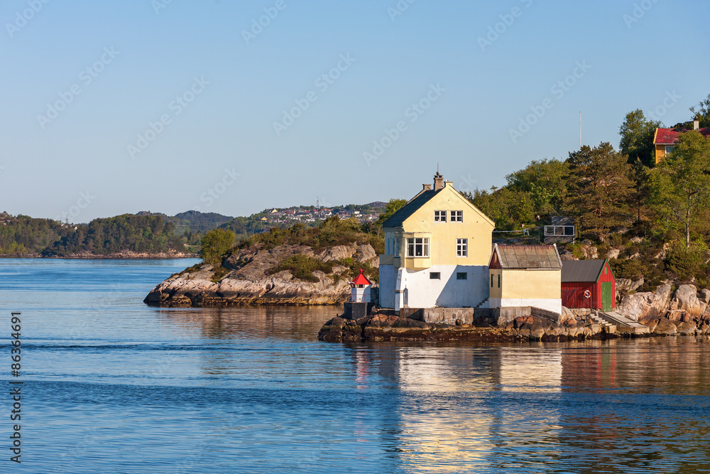 Naklejka premium House and fjord in norway