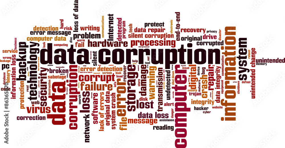 Data corruption word cloud concept. Vector illustration Data corruption word cloud concept. Vector illustration