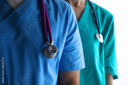 Closeup portrait of a two  doctors with stethoscope
