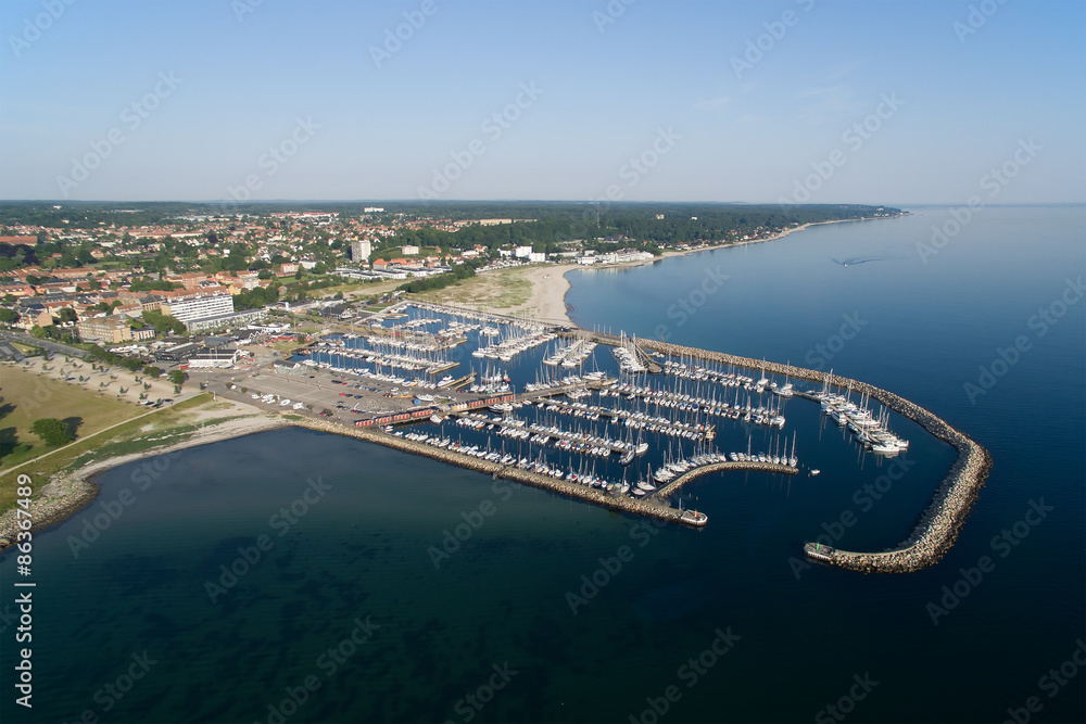 Fototapeta premium Aerial view of Helsingoer harbour, Denmark