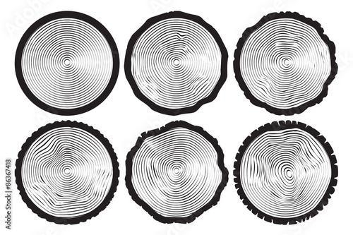 Tree rings background. Annual tree set. Set of six