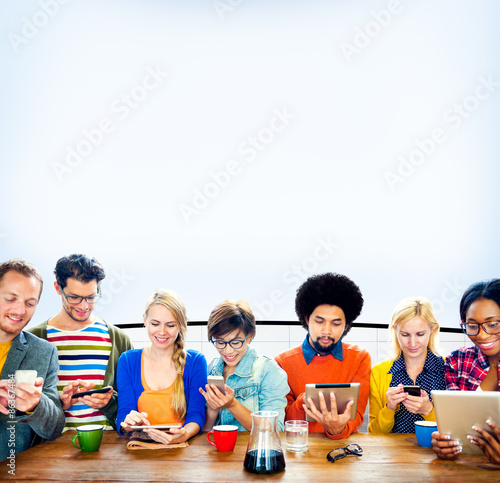 Mutiethnic Group of People Smiling Technology Tablet Concept