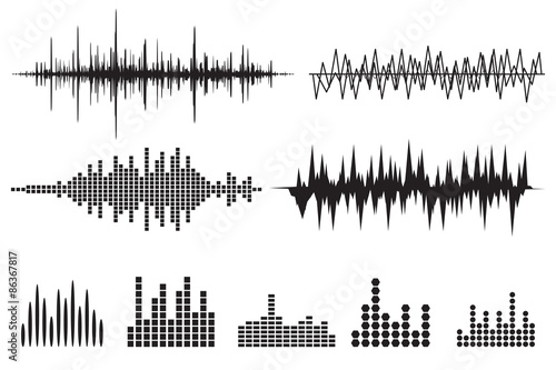 Sound Wave Icon Set. Music soundwave icons set. Equalize audio a