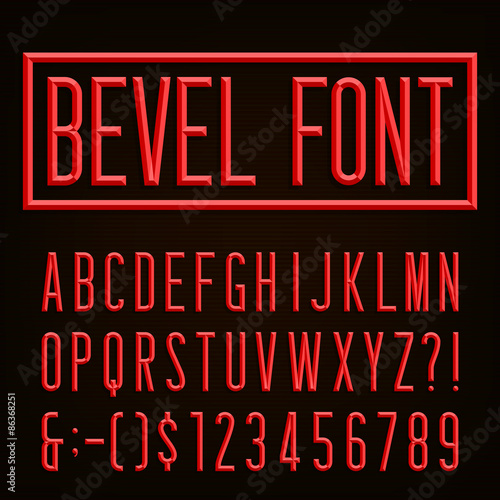 Retro Beveled Narrow Font.  Vector Alphabet.
Beveled narrow block letters, numbers and punctuation marks. Stock vector for your headlines, posters etc.