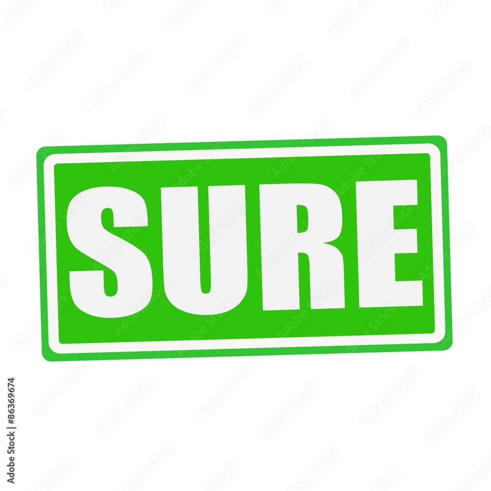 SURE white stamp text on green SURE white stamp text on green