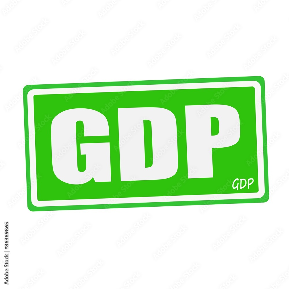 GDP white stamp text on green GDP white stamp text on green