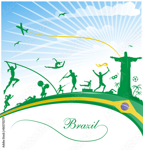 brazil background with flag and sport symbol