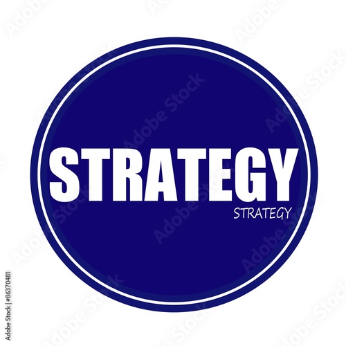 STRATEGY white stamp text on blue